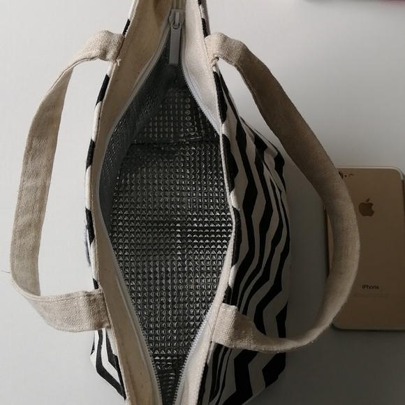 BNWOT ! cotton linen lunch bag insulated bag cooler - Picture 5 of 8